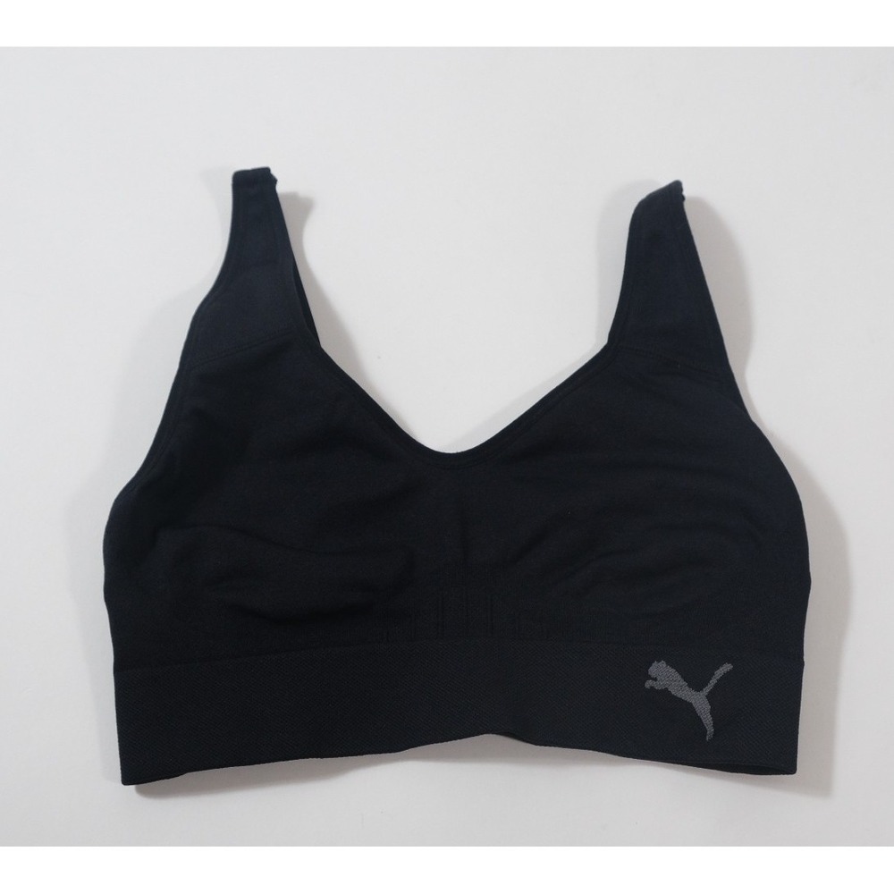Puma Sports Bra Womens S Black Seamless Adjustable Strap V-Neck Activewear